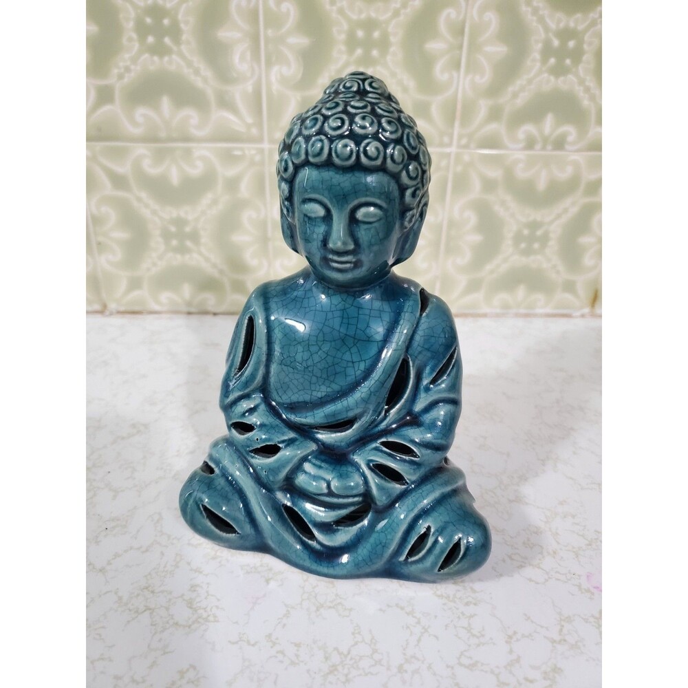 Buddha Ceramic Statue Green Zen Home Decor 6" Height No Potpourri